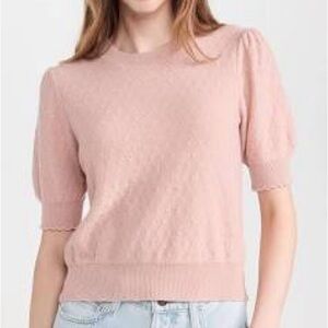 Frame Denim Pointelle Puff Sleeve Sweater Size M Peony New with Tags
